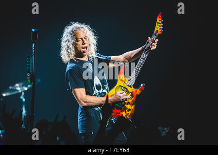 Kirk Hammett, guitarist of the american heavy metal band Metallica, performing live at Pala Alpitour in Turin, Italy, on 10 February, 2018. Stock Photo