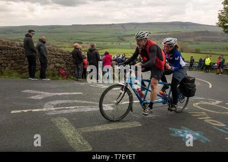 UK Sport: Cote de Barden Moor, Skipton north Yorkshire, UK. 5th May 2019.  On a bicycle made for two - every type of cyclist is out in force in better Stock Photo
