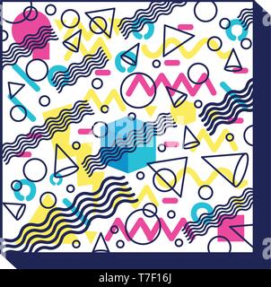 colorfull geometrics figures and lines ninetys pattern Stock Vector