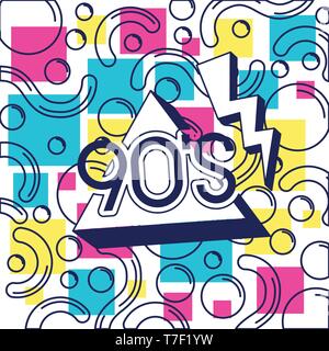colorfull geometrics figures and lines ninetys pattern Stock Vector