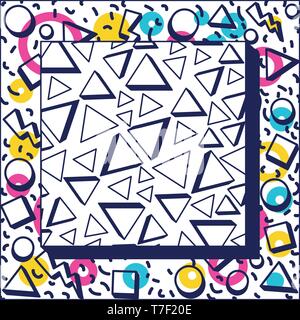 colorfull geometrics figures and lines ninetys pattern Stock Vector