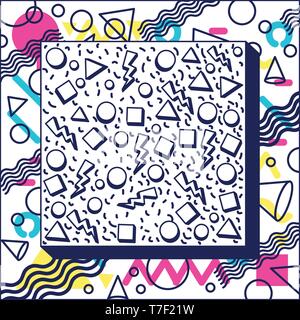 colorfull geometrics figures and lines ninetys pattern Stock Vector