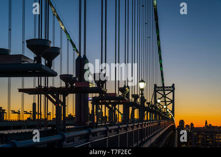 The Lights On The Ben Franklin Bridge, Philadelphia Pennsylvania USA Stock Photo