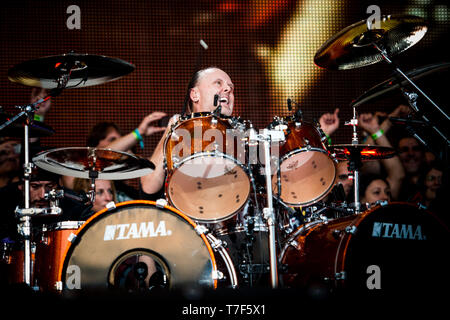 Lars Ulrich of the american heavy metal band Metallica performing live at Rockavaria Festival in Munich, Germany, on 31 May, 2015. Stock Photo