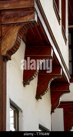 Oriel windows on the white painted wooden house in Tirilye Bursa Turkey Stock Photo