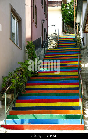 Colorfully painted stairs in Tirilye Bursa Turkey Stock Photo