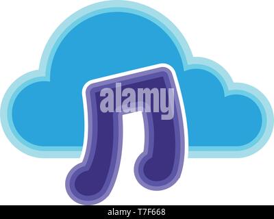 Cloud computing icon with a musical note symbol Stock Vector
