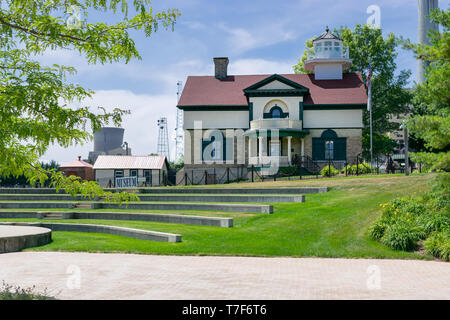 Michigan City, Indiana / USA on July 28th 2018: Washington Park LightHouse Museum in Millennium Park Bathed in Bright Sunlight during Midday on a Beau Stock Photo