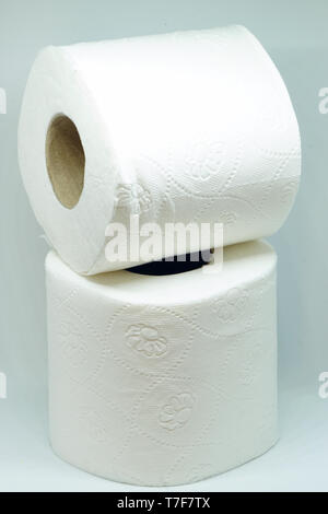 Toilet paper roll on white background Stock Photo