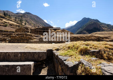 Main Square of the archeological site of Chavín de Huántar in Peru Stock Photo