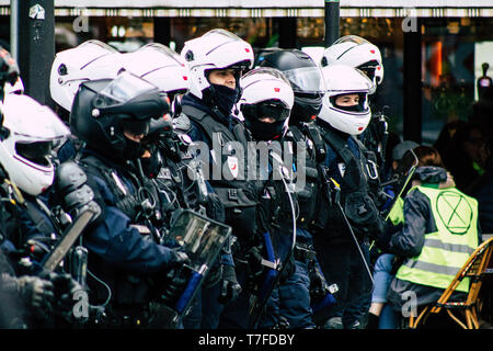 French Police riot squad, Gendarmerie Mobile, blocking one of Plogoff ...