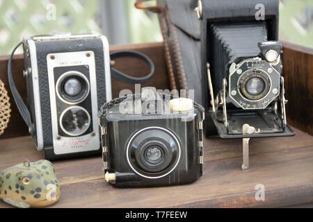 older plastic and paper cameras for sale for collections Stock Photo