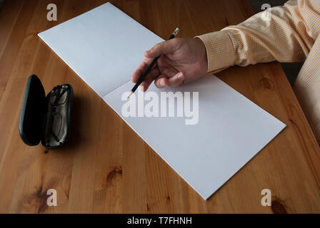 Man hand writing close up. Man searching for job openings. Scientist researching process concept. Exam preparation concept. Writer. Education idea Stock Photo