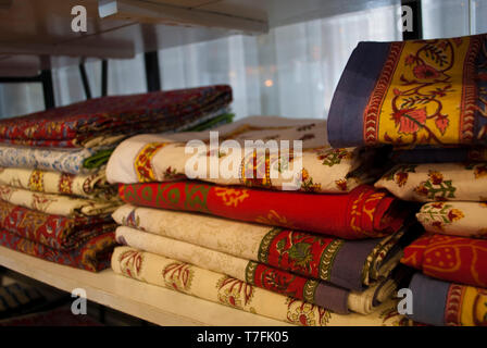 lots of oriental fabrics close up Stock Photo