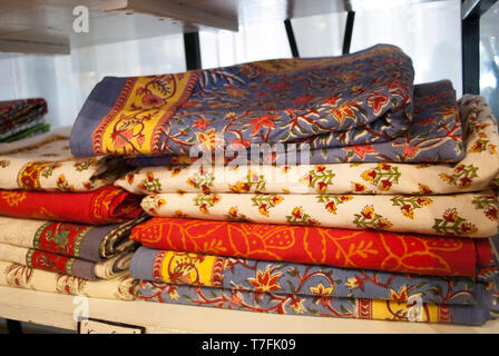 lots of oriental fabrics close up Stock Photo