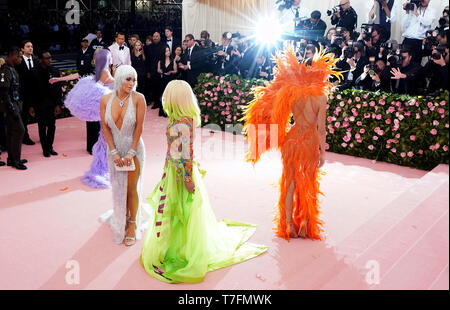 Jennifer Lopez, Donatella Versace and Kendall Jenner attending the Metropolitan Museum of Art Costume Institute Benefit Gala 2019 in New York, USA. Stock Photo