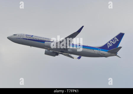 Osaka, Japan - Apr 19, 2019. JA59AN All Nippon Airways Boeing 737-800 taking-off from Kansai Airport (KIX). The airport located on an artificial islan Stock Photo