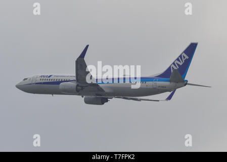 Osaka, Japan - Apr 19, 2019. JA59AN All Nippon Airways Boeing 737-800 taking-off from Kansai Airport (KIX). The airport located on an artificial islan Stock Photo