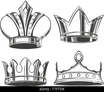 crowns, coronet, diadem, tiara, set icon hand drawn vector illustration sketch Stock Vector