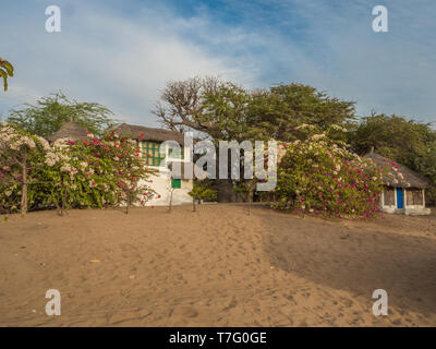 A huge baobab tree between white houses.  Tree of happiness, Senegal. Africa. Stock Photo