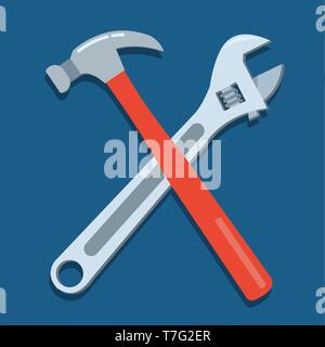 hammer  and adjustable wrench vector symbol illustration Stock Vector