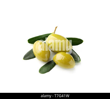 Oily olives on white background Stock Photo