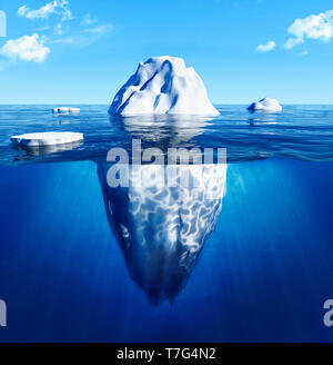 Antarctic Iceberg in blue ocean. Danger and global warming concept. -3d rendering. - Illustration. Stock Photo