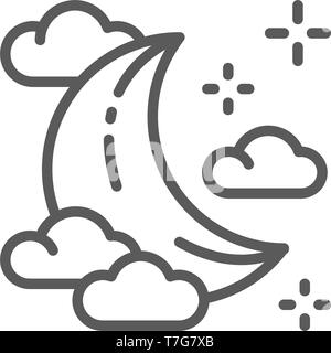 Young moon in clouds line icon. Stock Vector