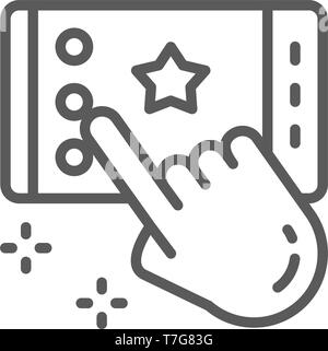 Portable game on smartphone, app line icon. Stock Vector