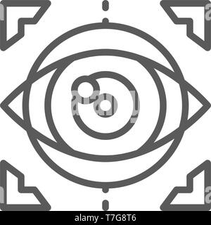 Eye surgery, lens replacement, laser vision correction line icon. Stock Vector