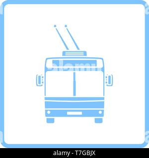 Trolleybus Icon Front View. Blue Frame Design. Vector Illustration. Stock Vector