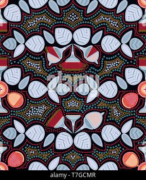 Eucalyptus seamless pattern. Stylized drawing of a plant of Australia. Point Art. Australian Aboriginal art. Limited color palette Stock Vector