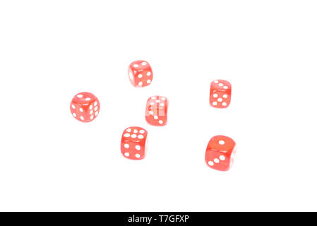 Many Red Dice isolated on white background Stock Photo