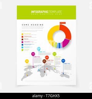 Paper poster with simple world map infographic and flat design pie chart Stock Vector