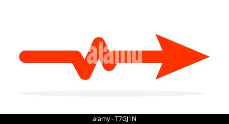 Red Arrow with Heartbeat icon. Vector illustration. Electrocardiogram sign isolated. Stock Vector