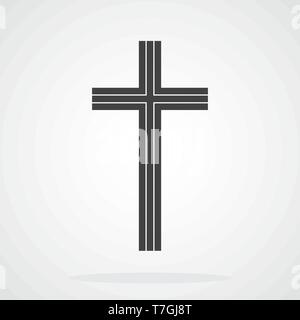 Gray Christian cross icon in flat design. Vector illustration. Abstract Christian cross. Stock Vector
