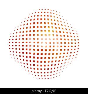 Red abstract circle with halftone dots effect. Vector illustration. Round icon with the use halftone dots texture. Stock Vector