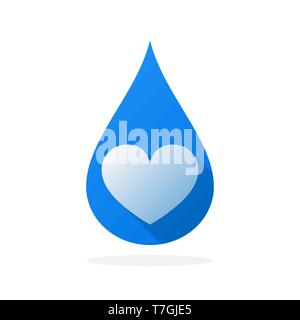 Water drop with heart shape. Vector illustration. Water drop icon isolated Stock Vector