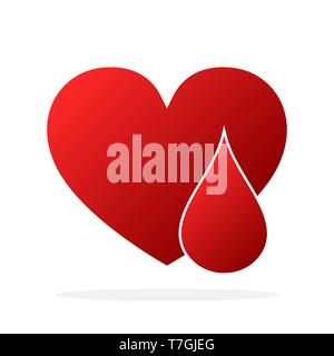 Red heart with blood drop. Vector illustration. Blood donation icon isolated Stock Vector