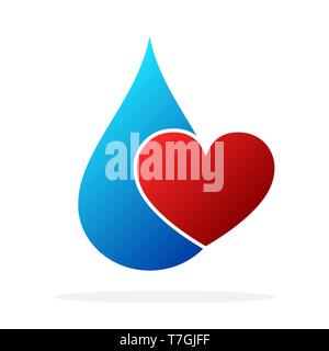 Water drop with red heart. Vector illustration. Concept of clear water Stock Vector