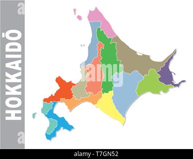 Colorful administrative and political vector map of japanese prefecture Hokkaido Stock Vector