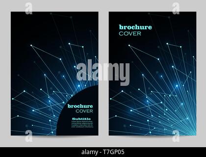 Brochure template layout design. Abstract geometric background with connected lines and dots Stock Vector