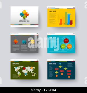 Vector Template for presentation slides with graphs and charts Stock Vector