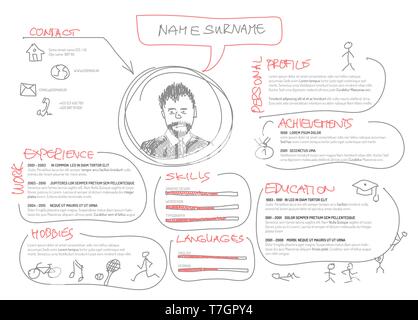 Vector original minimalist cv / resume template - creative doodle version Stock Vector