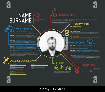Vector original minimalist cv / resume template - creative dark version Stock Vector