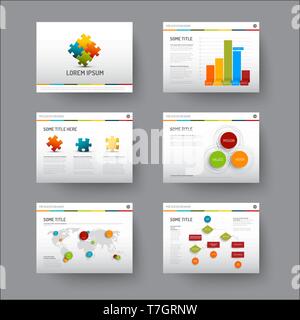 Vector Template for presentation slides with graphs and charts Stock Vector