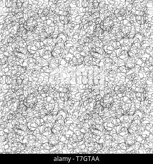 Abstract black messy hatching, freehand doodling seamless pattern on white Stock Vector