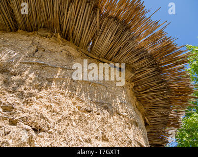 Fragment of a cane hut with a reed roof Stock Photo