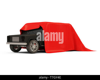 Red Cloth Fabric Covered Modern SUV Car on white background Stock Photo