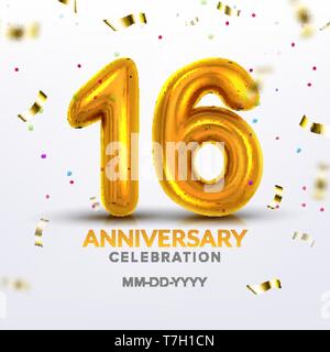 Sixteen Anniversary Celebration Number Vector Stock Vector